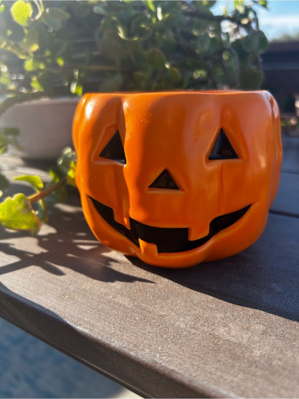 Festive Orange Ceramic Jack-O'-Lantern Candle Tropical harvest